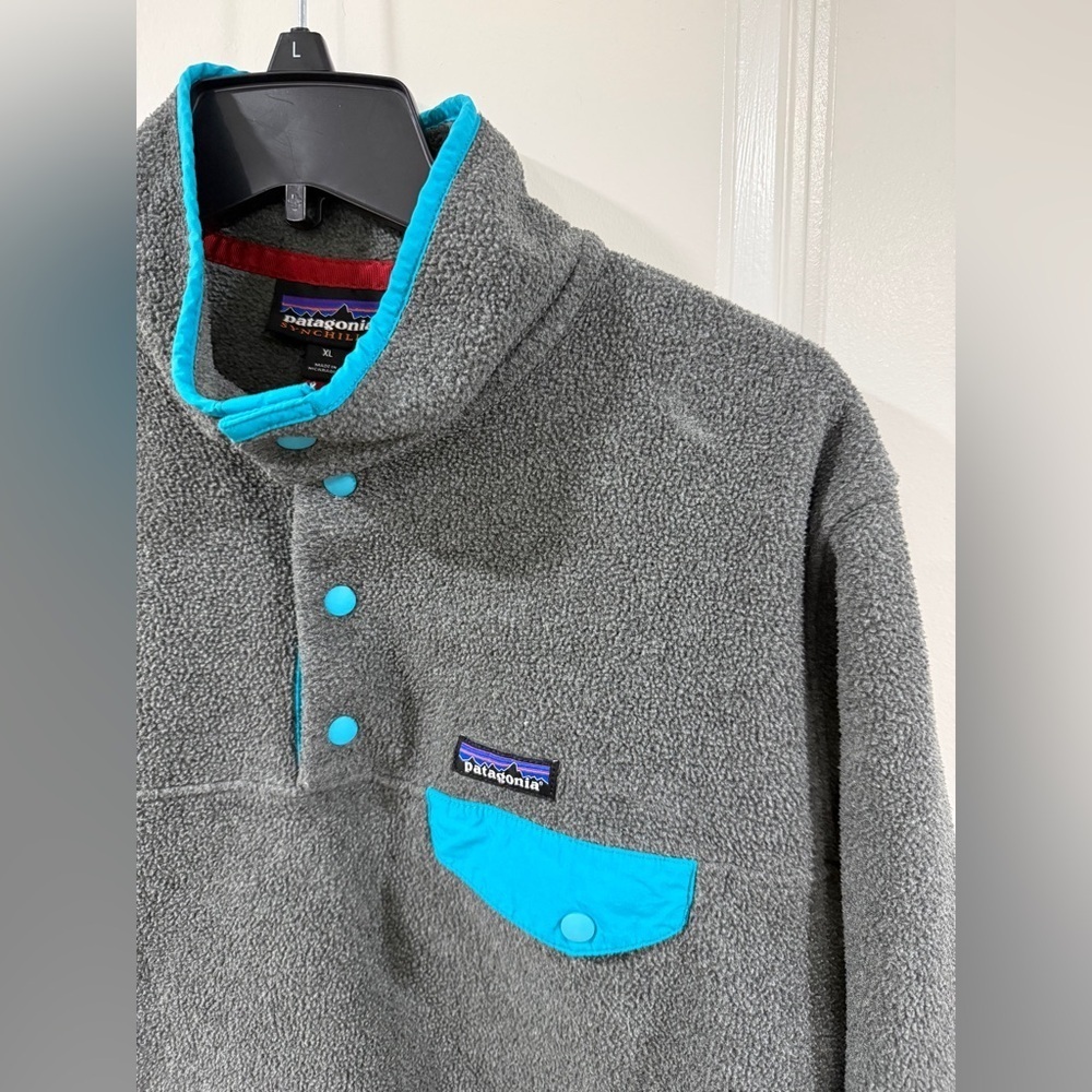 Patagonia Synchilla Snap-T Fleece Pullover Women’s XL Gray Teal Classic Logo - Picture 4 of 12
